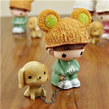 SF6035戴兔子帽小号牵狗树脂存钱罐出口韩国高档工艺品礼品0189