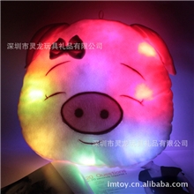 订单生产七彩猪猪发光靠垫动物发光抱枕布艺毛绒发光夜光枕头