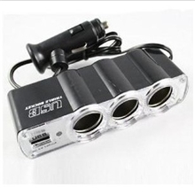 车载一分三带USB点烟器一拖三+USBWF-0120汽车点烟器出厂价