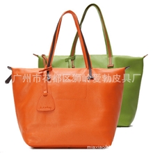【大额批发】新款撞色广州真皮女包批发高档休闲单肩女包韩版橙色