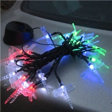 太阳能LED蜻蜓灯串、4彩蜻蜓灯、太阳能彩色LED灯串、灯串挂件