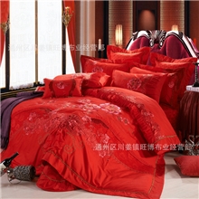 【优质】床上用品批发婚庆床上用品多件套全棉绣花大红九件套