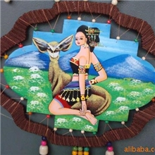 家居饰品酒吧茶室装饰品东巴灯笼皮画草原女孩2件起批L0205-11