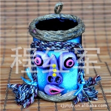 少数民族手工艺品手工制作东巴家居装饰品招财原始人笔筒L0267-1