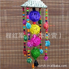 批发民族特色工艺品时尚家居酒吧装饰品草帽藤球四连串L0417-1