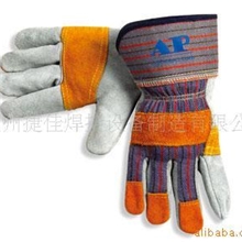 供应原色皮加金黄托驳掌手套