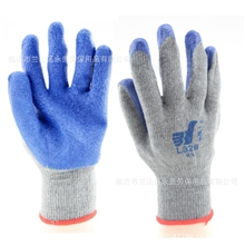 工厂直销线皱手套登升L328型灰纱蓝胶浸胶手套劳保手套