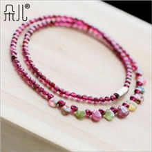 巴西正品纯天然水晶玫红色石榴石碧玺项链女短款锁骨