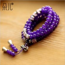 朵儿出品紫玛瑙佛珠手链108颗紫玛瑙手链开光辟邪粉水晶搭配