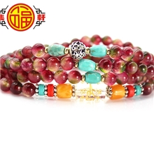 香港集福轩厂价手饰天然西瓜晶/碧玺108颗*6mm佛珠手链七夕地摊