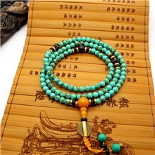 香港集福轩厂价饰品批发蓝色绿松石藏式佛珠手链念佛天珠