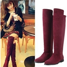 2012呛口小辣椒磨砂真皮牛皮高筒靴显瘦弹力布过膝靴平底长女靴子