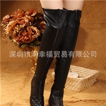 新品秋冬款小香风弹力靴瘦腿前拉链过膝长靴长筒靴平底单靴女靴子