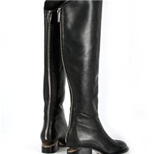 欧美新款外贸原单真皮女靴后拉链尖头个性缺跟明星同款过膝靴长靴