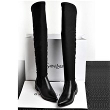 亚力山大同款女靴牛皮高级弹力瘦腿长靴子低跟尖头骑士靴一件代发