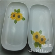 2元餐具小额批发密胺葵花白色长方盘高档餐具厂家直销密胺长方盘