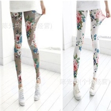 新款花朵田园打底裤印花九分裤显瘦修身百搭清新宽松精梳棉女大码