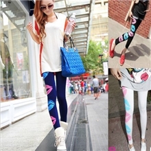 新款糖果色嘴唇大嘴巴打底裤九分印花打底裤小脚裤精梳棉女大码