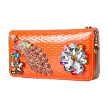 悦妃女士长款手工孔雀新款水钻钱包新款水钻钱包水钻钱包钱包
