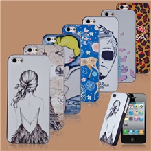 新款皮纹彩绘iphone4/4S手机壳个性荔枝纹时尚卡通苹果4手机壳