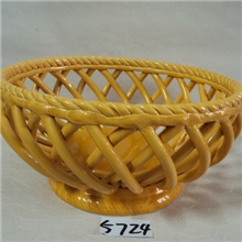 外贸陶瓷工艺品批发（纯手工编织黄色果篮）亮点家居饰品5724