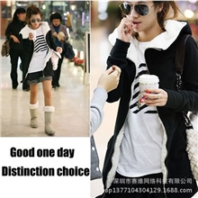 2013秋冬新款羊羔毛保暖外套加厚卫衣-带帽卫衣李孝利同款卫衣外