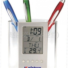 透明笔筒万年历电子钟笔筒创意广告/促销/商务礼品定制可印logo