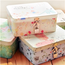 韩国创意文具批发清新物语带锁收纳铁盒首饰盒马口铁中号
