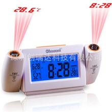 供应新款超维声控双投影钟闹钟静音电子钟万年历CW8373