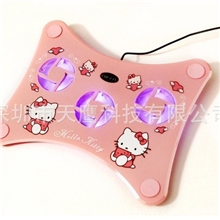 笔记本电脑散热底座(HelloKitty散热垫卡通KT猫三风扇