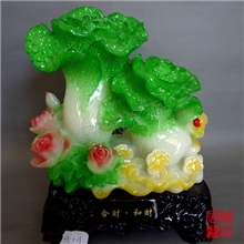 精美树脂仿玉白菜工艺品摆件创意礼品仿红木底座树脂工艺商务礼品
