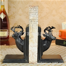 欧美风格复古鹿头书靠书架书立摆件书房摆设婚庆礼物动物摆件