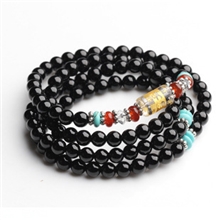 /东海水晶手链批发天然黑玛瑙108颗粒六字真言佛珠手链/五行开运