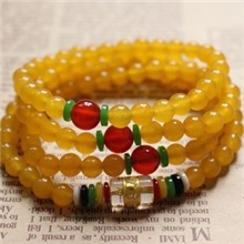 /东海水晶天然黄玉髓108颗佛珠手链/六字真言路路通转运珠男女款