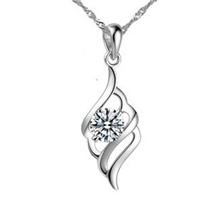 银饰批发镀925纯银项链天使批发韩版爱的牵绊吊坠厂家直销