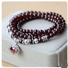 YUANLM正品天然石榴石r绕3圈佛珠手链隔泰银美容养颜5MM