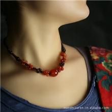民族风复古饰品首饰新款红玛瑙石榴石桃花运锁骨项链女礼品批发