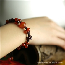 民族风饰品原创天然水晶红玛瑙桃花运手工编制串珠手链女礼品批发