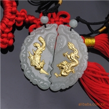 厂家直销龙凤玉佩吊坠天然A货翡翠千足金镶玉