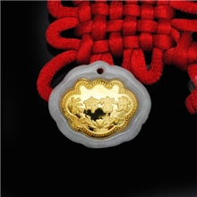 金镶玉A货翡翠+千足金长命金锁玉镶金礼品四会玉器