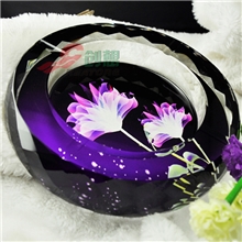 水晶烟灰缸K9150/180MM高档烟具用品\菠萝面紫荆花彩印定制