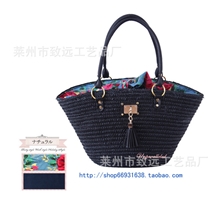 2012夏季新款日韩同步百搭印花草编包藤编包流苏包限量版
