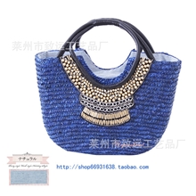 2012新款日韩版铆钉草编包沙滩包手提包度假包限量版