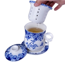 德化茶具新品特价办公杯泡茶杯个人杯四件杯带内胆蝶恋花杯