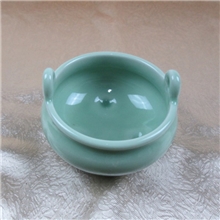 龙泉青瓷胖双耳香炉香道招财香炉茶道家饰摆件办公室香薰炉
