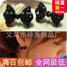 韩国饰品批发小饰品时尚黑色蝴蝶结耳钉超爆款饰品批发