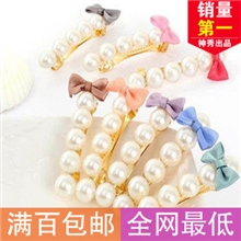 广州热销精致秀美单排珍珠蝴蝶结发夹/发卡发箍头饰