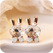 韩版饰品批发可爱萌萌水晶兔子蝴蝶结耳钉耳环低价促销