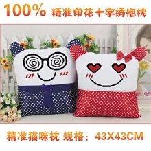 十字绣抱枕厂家精准印花猫咪表情情侣靠垫一件起批