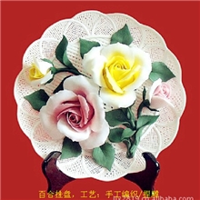 德化工艺美术礼品厂手工编织捏雕瓷花摆饰挂盘厂家直销批发